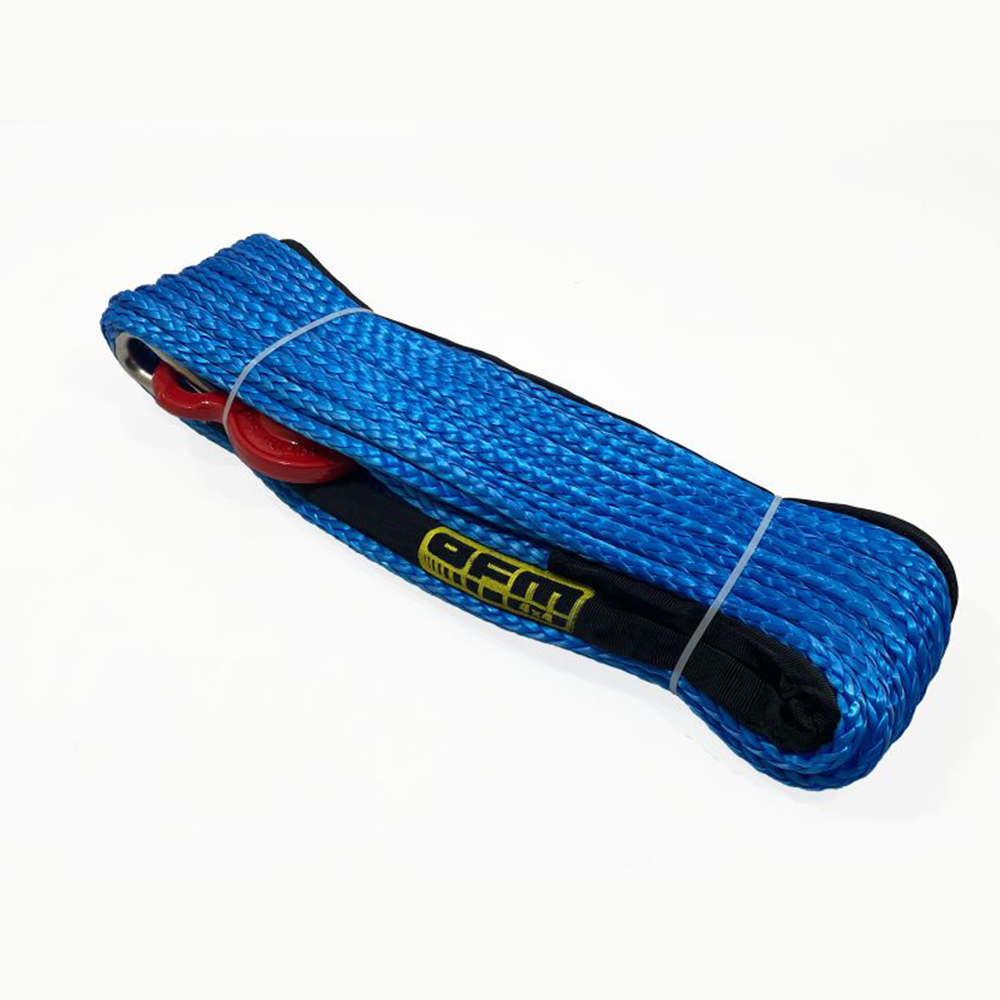 OFM4X4 Blue synthetic plasma winch rope with hook 10mm x 28m - Image 1
