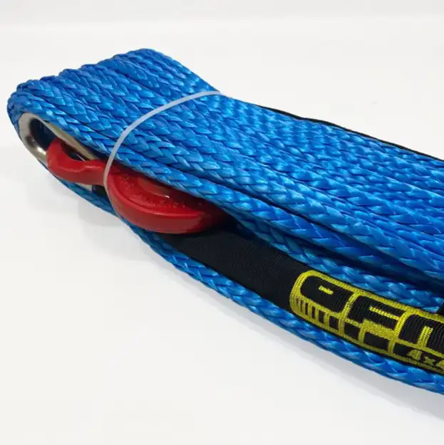 OFM4X4 Blue synthetic plasma winch rope with hook 10mm x 28m 2