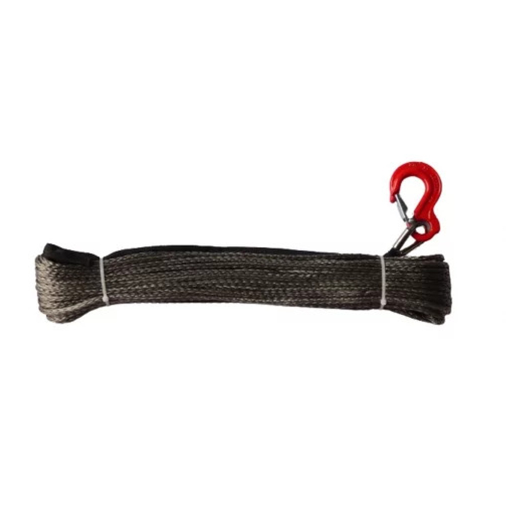 OFM4X4 Gray synthetic plasma winch rope with hook 6mm x 28m - Image 1